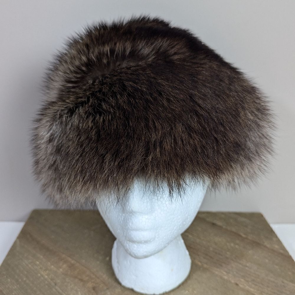 Vintage women's genuine real fur winter hat Racoon